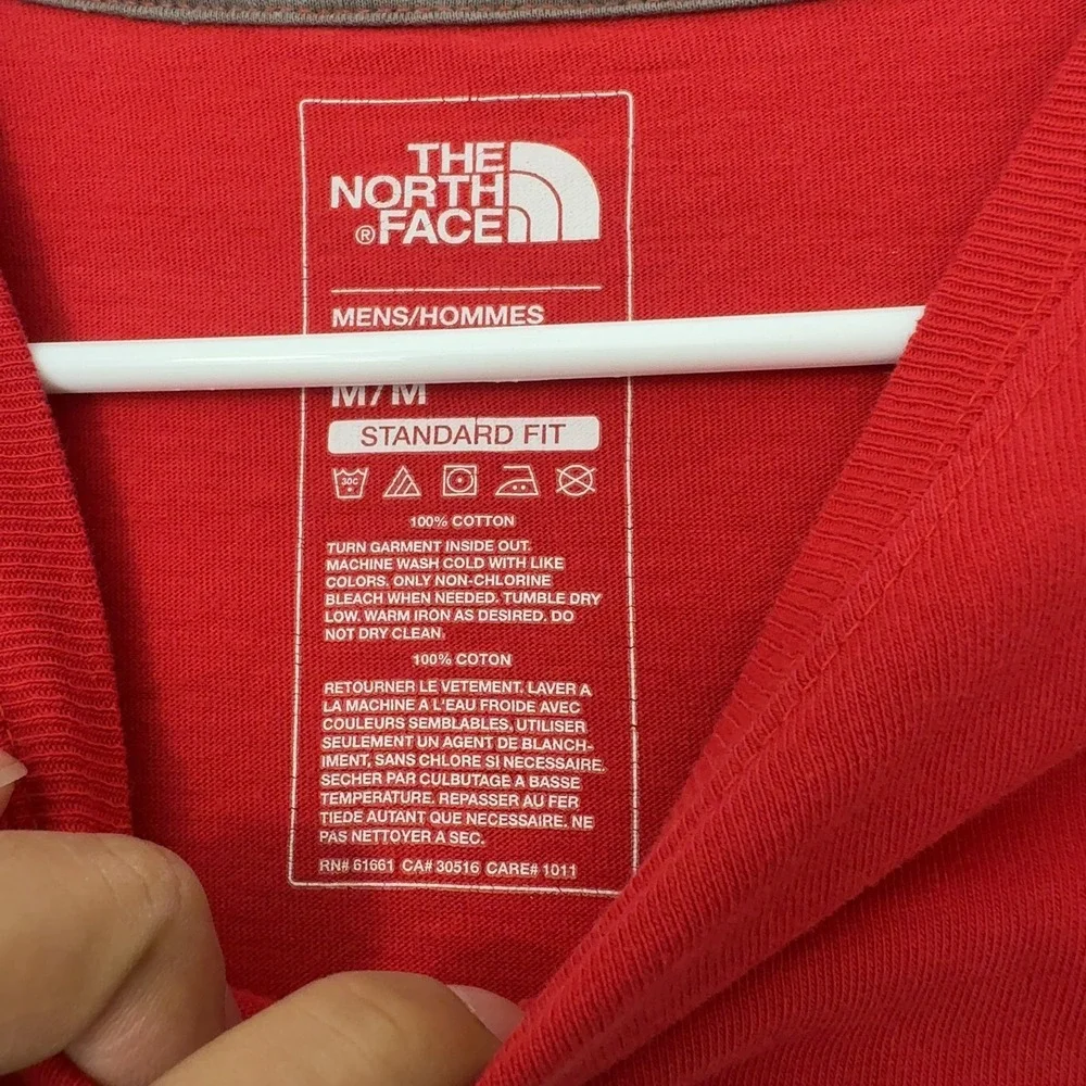 The North Face Long Sleeve Shirt Men M Red Cotton Graphic Mountain Outdoor Style